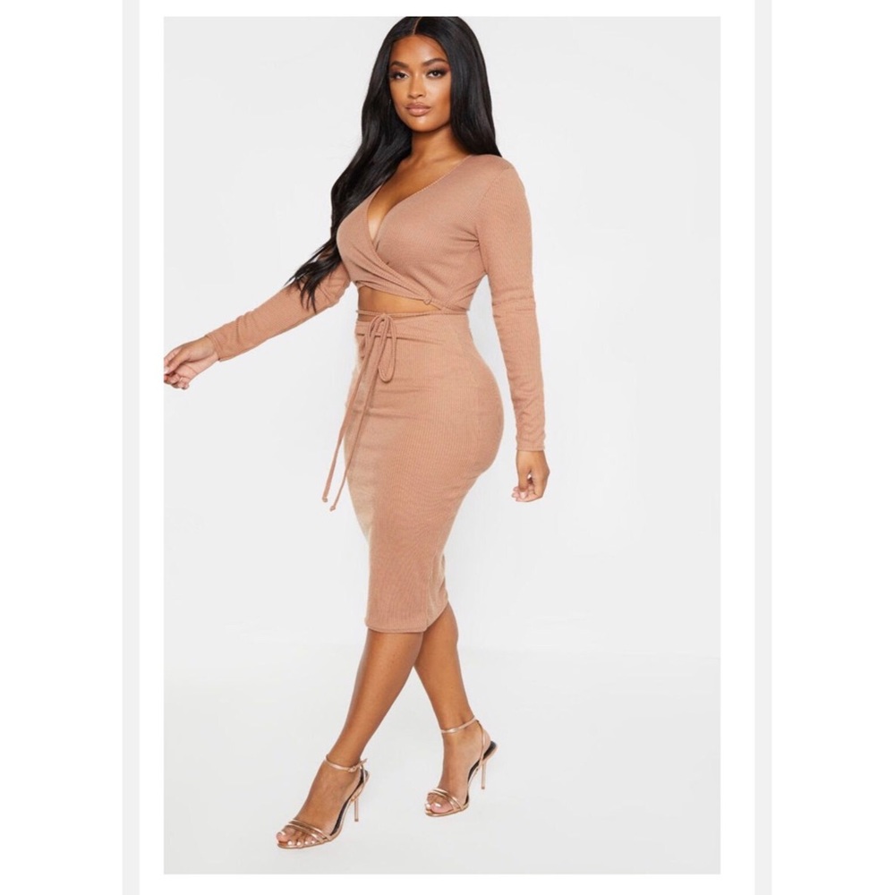 PLT wrap waist midi dress
